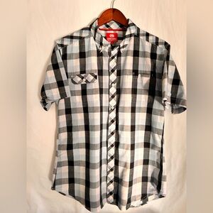 Ecko Unltd Men’s Size L Blue/Black/White Short Sleeve Plaid Button Up Shirt